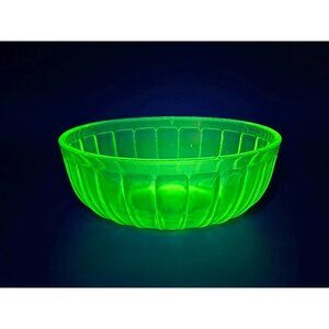 Vintage Uranium Hazel Atlas Vaseline Block Depression Glass Mixing Bowl